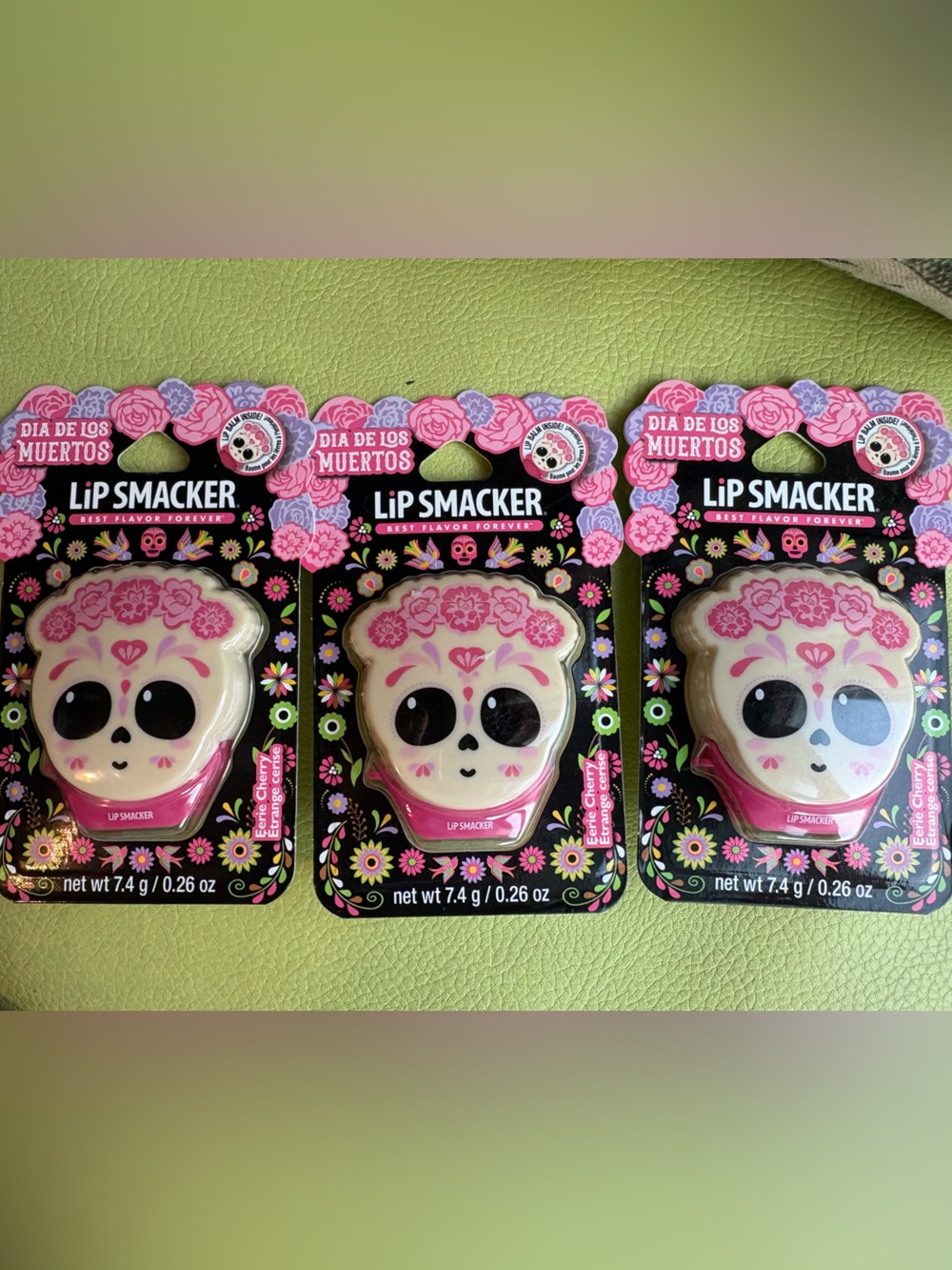 3 Pack Lip Smacker Dia De Los Muertos Eerie Cherry Best Flavor Forever 0.26oz